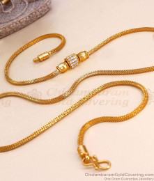 Simple Daily Use Gold Thali Chain White Stone Mugappu MCH1338 Simple Daily Use Gold Thali Chain White Stone Mugappu MCH1338