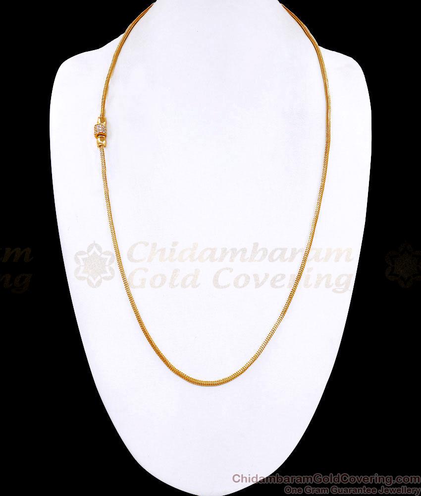 30 Inch Long Simple Daily Use Gold Thali Chain White Stone Mugappu MCH1338-Lg