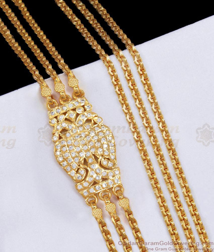 30 Inch Long Gati White Stone Side Pendant Thali Chain Diamond Mugappu MCH1366 LG