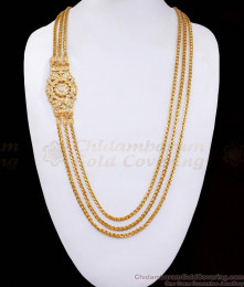 30 Inch Long Full White Stone 3 Line Mugappu Thali Chain MCH1369-LG