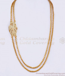 30 Inch Long Beautiful White Stone Mugappu Peacock Design Gold Thali Chain MCH1372-LG