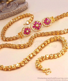 Beautiful Jasmine Chain Gold Mugappu Ruby White Pendant MCH1375
