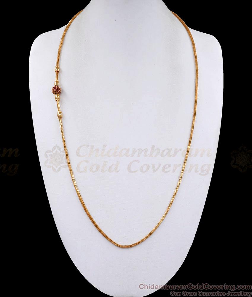 30 Inches Long Full Ruby Stone Ball Mugappu Gold Thali Chain For Daily Use MCH1394-Lg 30 Inches Long Full Ruby Stone Ball Mugappu Gold Thali Chain For Daily Use MCH1394-Lg