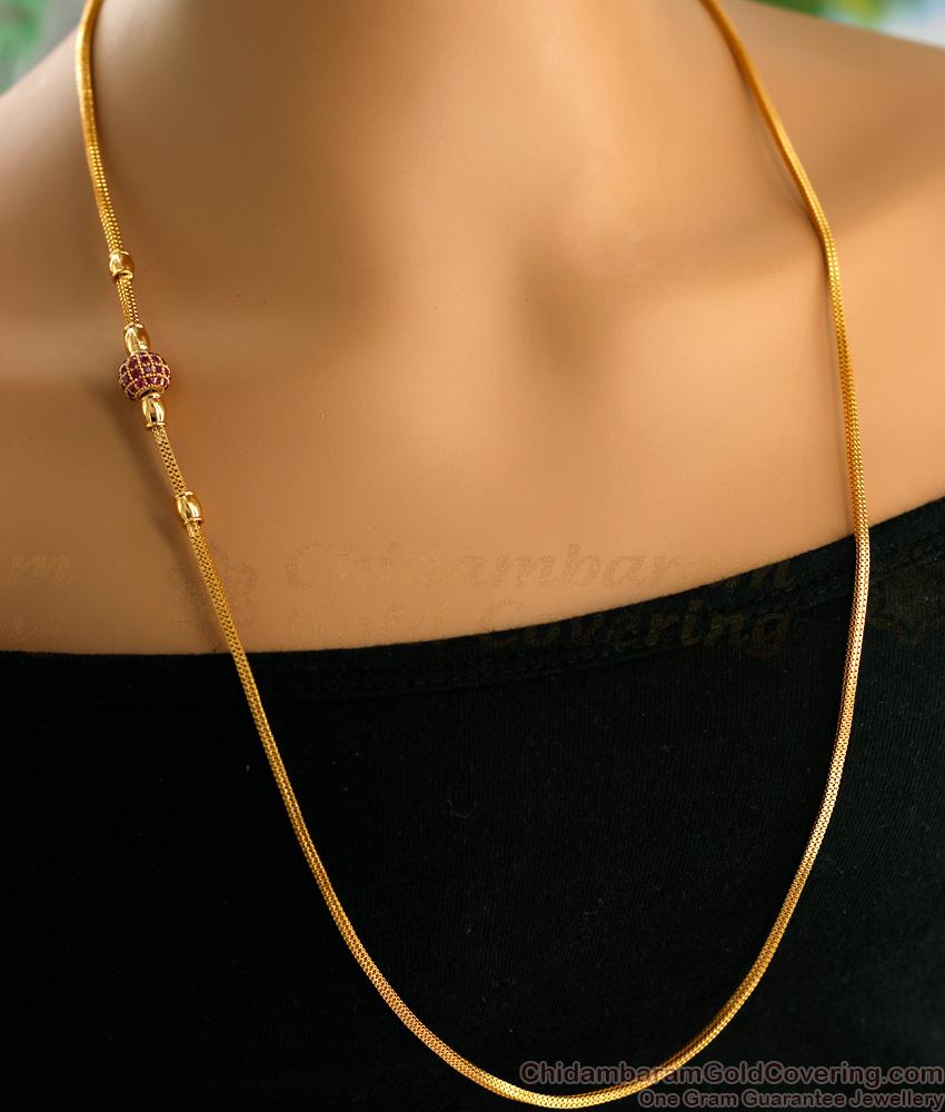 30 Inches Long Full Ruby Stone Ball Mugappu Gold Thali Chain For Daily Use MCH1394-Lg 30 Inches Long Full Ruby Stone Ball Mugappu Gold Thali Chain For Daily Use MCH1394-Lg