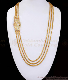 30 Inch Long Full White Stone Three Line Gold Plated Mugappu Chain Impon Collection MCH1445-Lg 30 Inch Long Full White Stone Three Line Gold Plated Mugappu Chain Impon Collection MCH1445-Lg