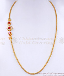 22Kt Gold Fancy Mugappu Cz Stone Side Pendant Chain MCH1455