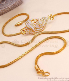 30 Inch Long Glittering Diamond Mugappu Peacock Design Gold Thali Chain MCH1500-Lg 30 Inch Long Glittering Diamond Mugappu Peacock Design Gold Thali Chain MCH1500-Lg