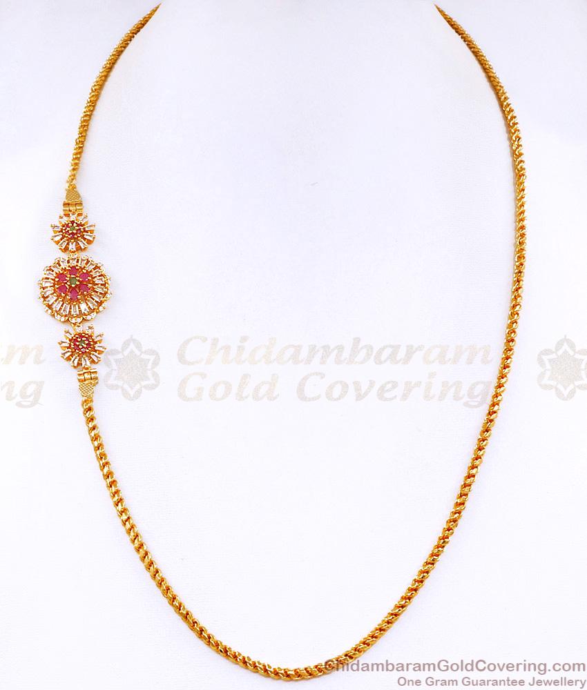 Bollywood Fashion Cz Stone Gold Plated Floral Mugappu Chain MCH1519