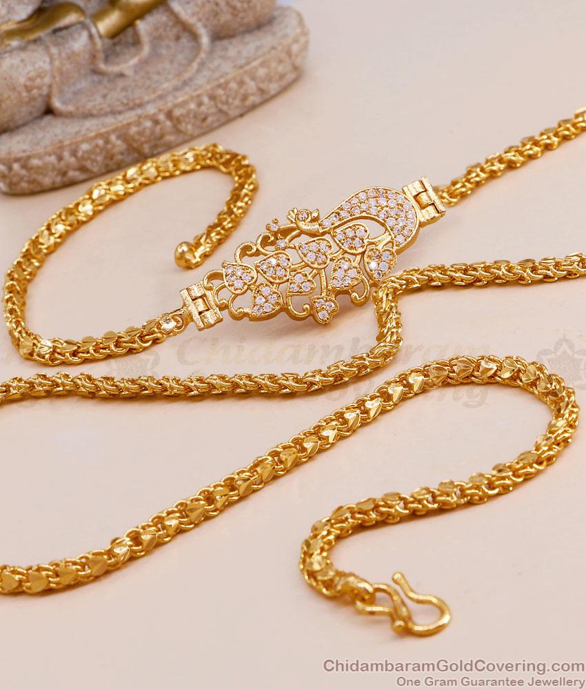 Trendy Peacock Design Diamond Mugappu Chain Gold Model MCH1522