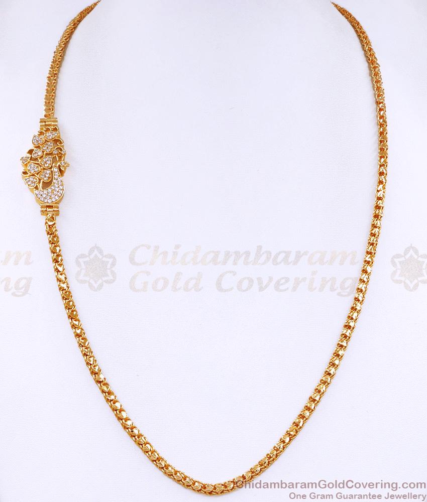 Trendy Peacock Design Diamond Mugappu Chain Gold Model MCH1522