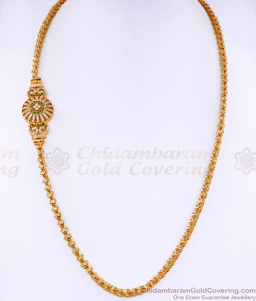 Premium Quality Gold Plated Diamond Mugappu With Green Stones MCH1525
