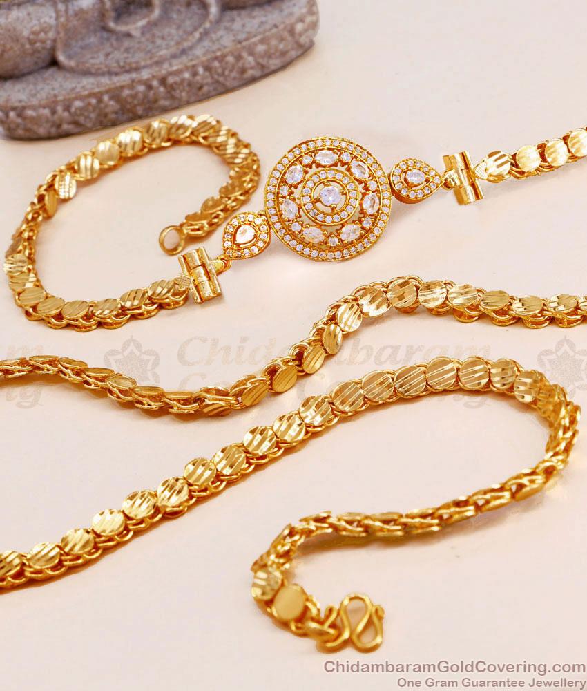 Unique Side Pendant Mugappu Thali Chain With White Stone MCH1526