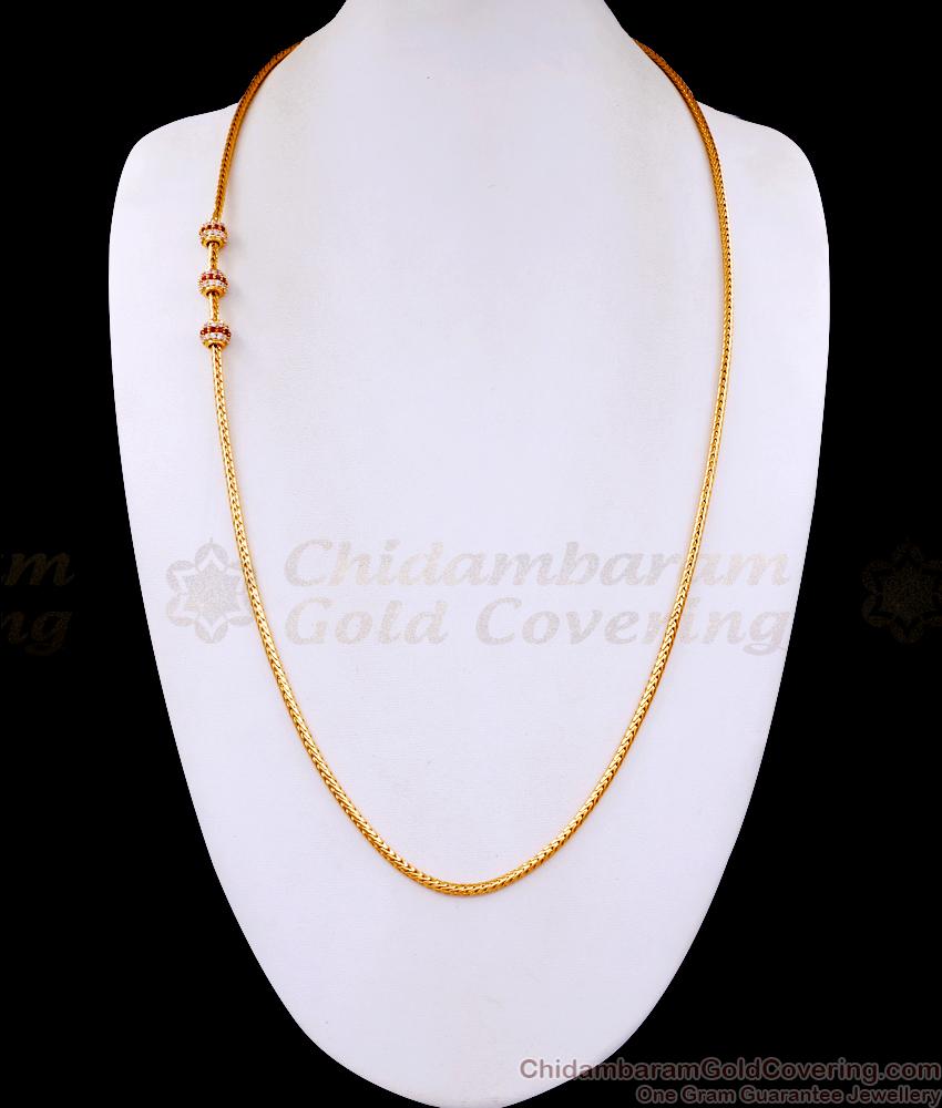 30 Inch Long Ruby White Stone Ball Mugappu Gold Thali Chain MCH1543-Lg 30 Inch Long Ruby White Stone Ball Mugappu Gold Thali Chain MCH1543-Lg