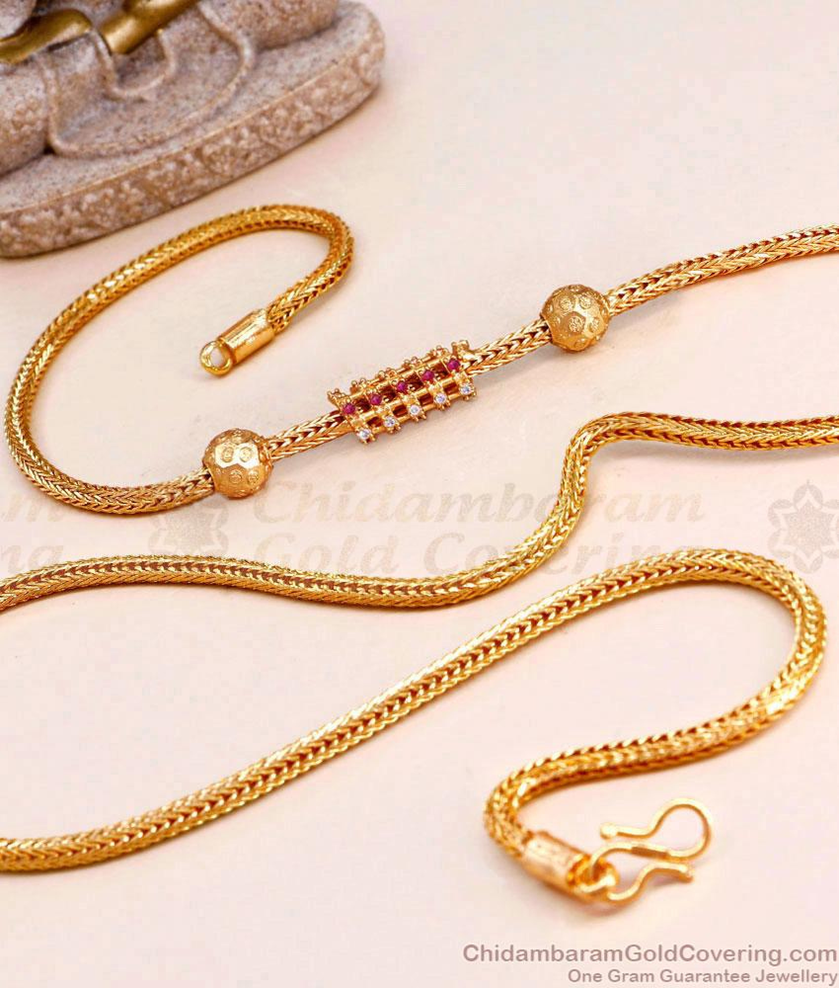 30 Inch Long Ruby White Stone Spiral Gold Mugappu For Married Women ...