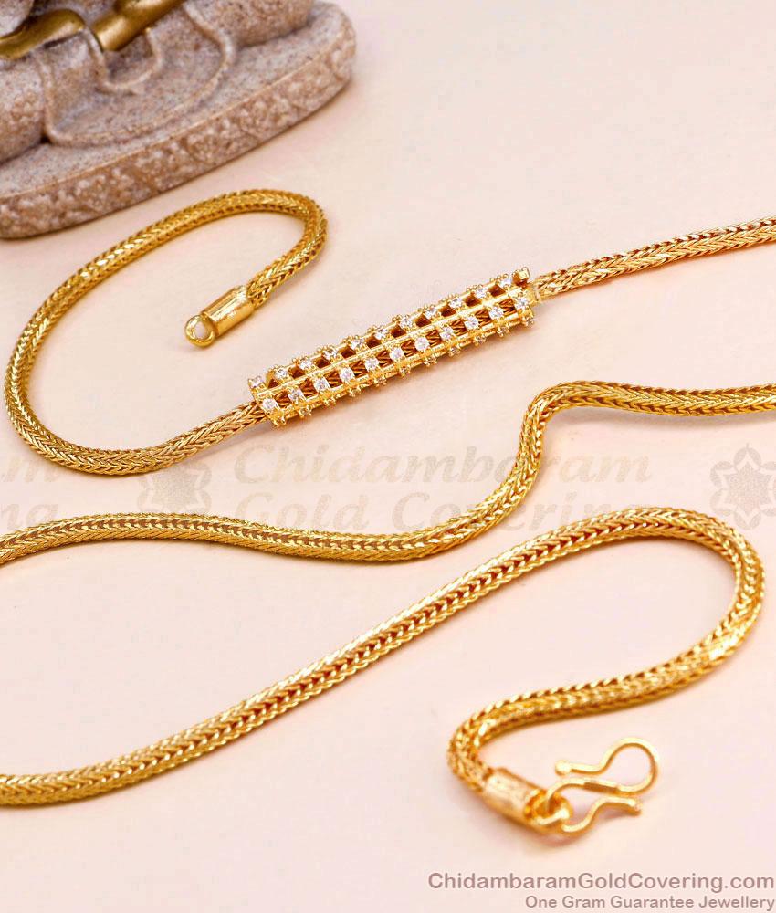 1 Gram Gold Full White Stone Spiral Side Pendant Thali Chain MCH1557 1 Gram Gold Full White Stone Spiral Side Pendant Thali Chain MCH1557