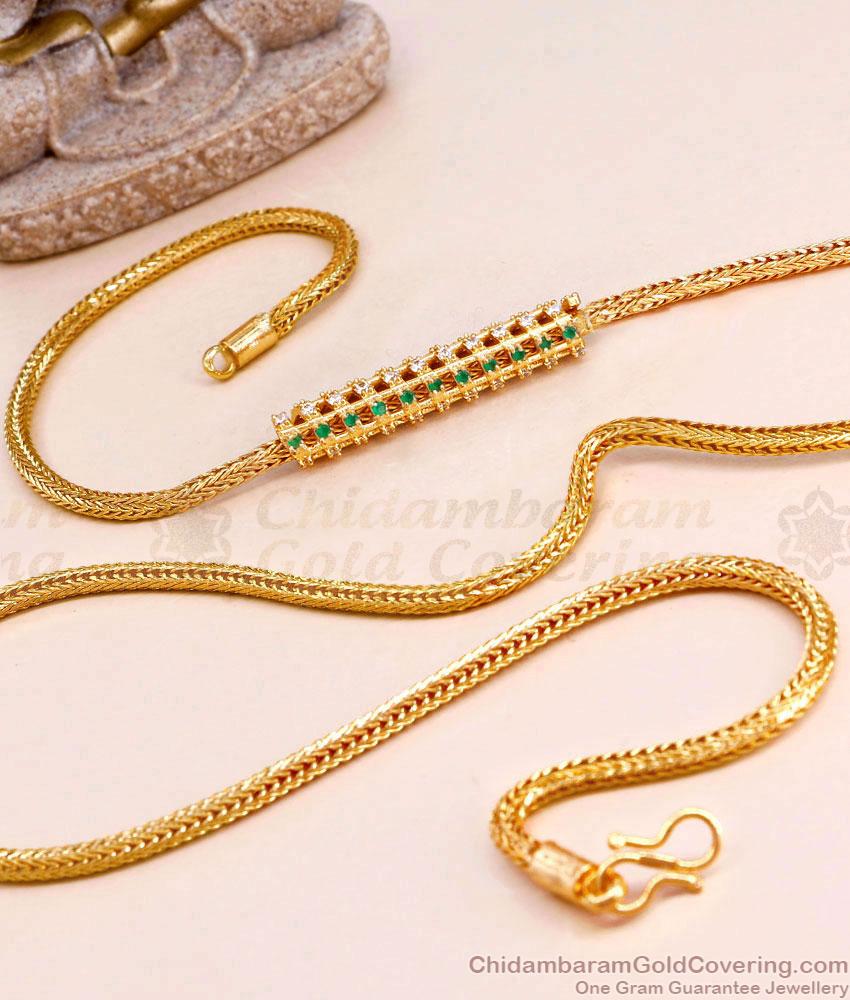 Emerald Stone Diamond Side Pendant Gold Mugappu Designs MCH1558 Emerald Stone Diamond Side Pendant Gold Mugappu Designs MCH1558