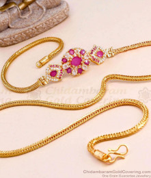 Real Gold Design Ruby Floral Mugappu Chain Gold Finish MCH1559