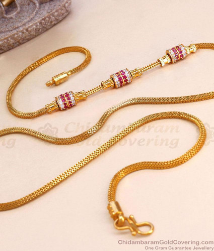 New Model Guaranteed 22 Carat Gold Mugappu Chain With Stone MCH1560