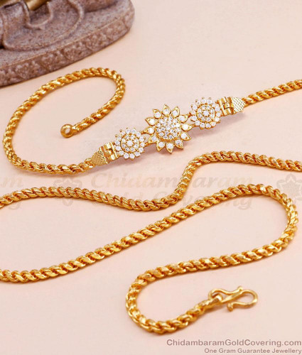 Beautiful Floral Design Diamond Mugappu Gold Plated Thali Chain