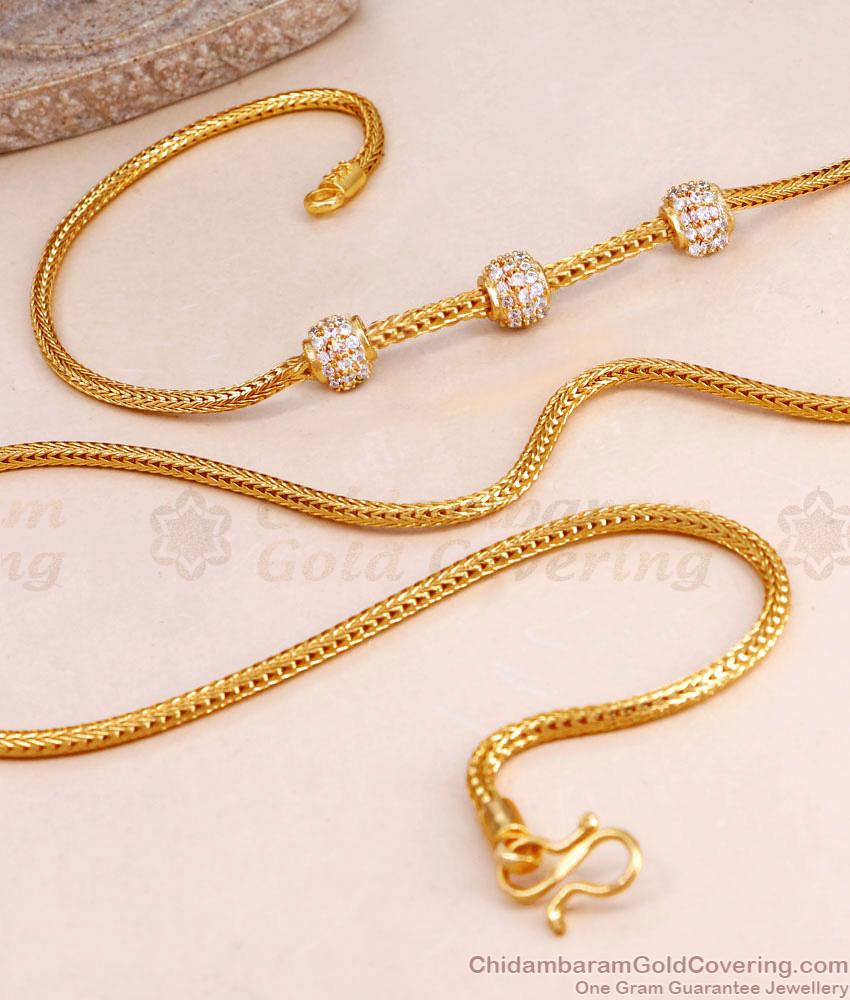 Latest White Stone Ball Mugappu Chain 1 Gram Gold Jewelry Design MCH1569 Latest White Stone Ball Mugappu Chain 1 Gram Gold Jewelry Design MCH1569