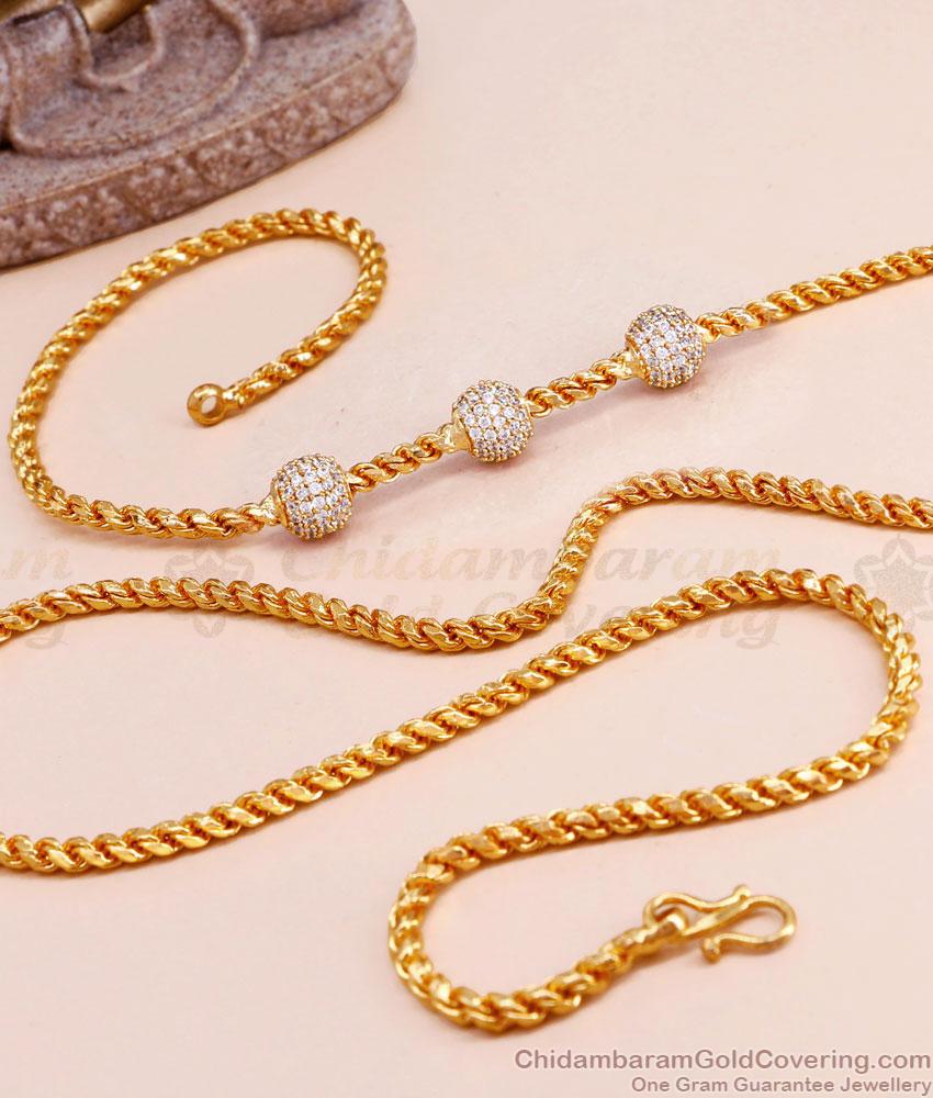 Full White Stone Double Side Ball Mugappu Thali Chain MCH1572 Full White Stone Double Side Ball Mugappu Thali Chain MCH1572