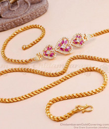 New Model Ruby White Heart Shaped Gold Mugappu Chain MCH1575