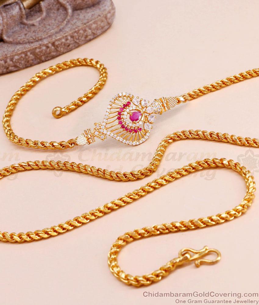 American Diamond Floral Mugappu Gold Plated Thali Chain MCH1579 American Diamond Floral Mugappu Gold Plated Thali Chain MCH1579