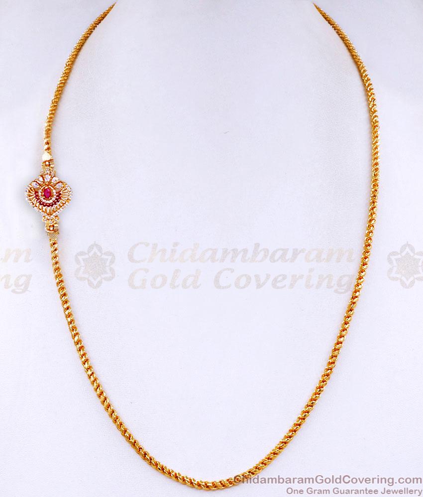 American Diamond Floral Mugappu Gold Plated Thali Chain MCH1579 American Diamond Floral Mugappu Gold Plated Thali Chain MCH1579