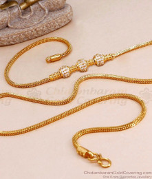 22Kt Micro Plated Ball Mugappu White Stone Pendant Chain MCH1587