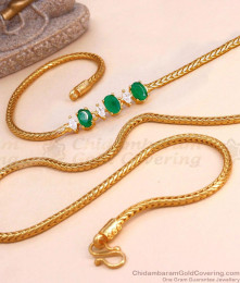 Pure Gold Tone Emerald Stone Mugappu Thali Kodi Chain MCH1605