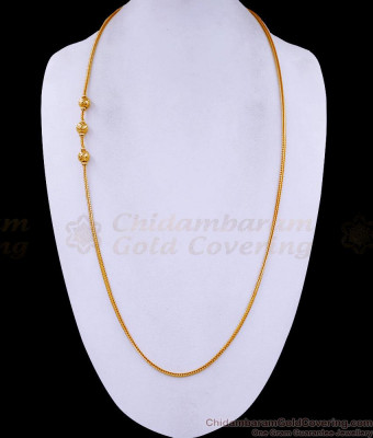 30 Inch Long 22Kt Gold Plated Three Ball Side Pendant Thali Chain MCH1618-Lg