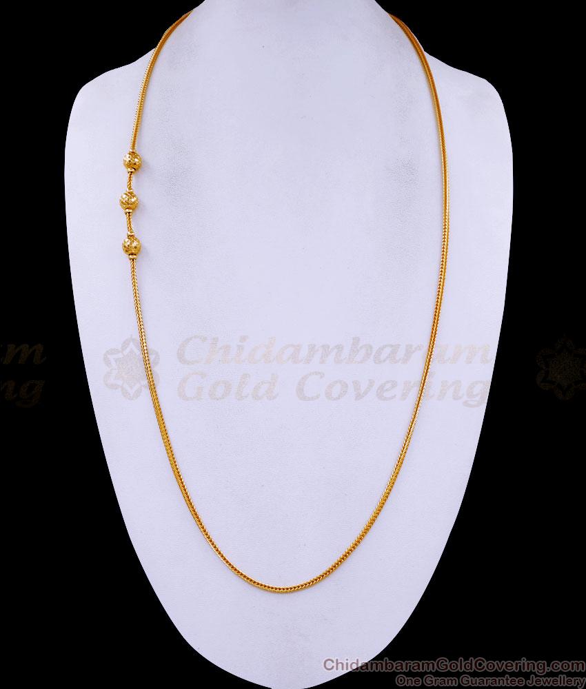 30 Inch Long 22Kt Gold Plated Three Ball Side Pendant Thali Chain MCH1618-Lg 30 Inch Long 22Kt Gold Plated Three Ball Side Pendant Thali Chain MCH1618-Lg