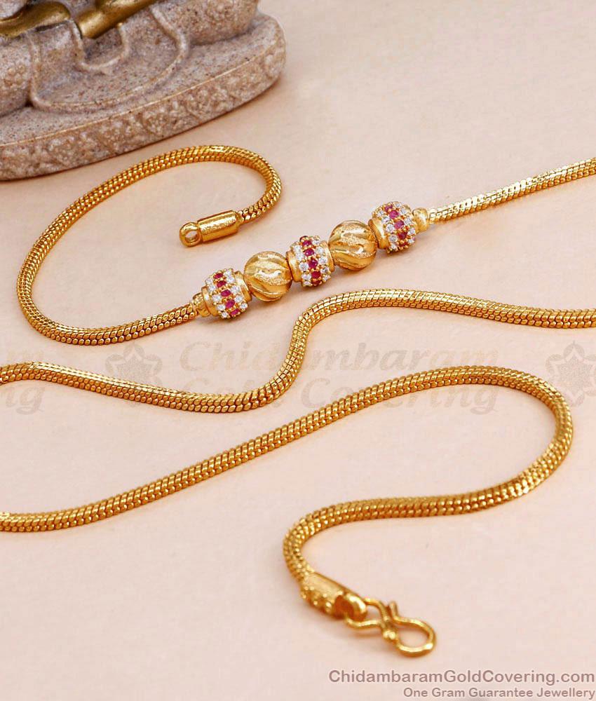 Latest Ruby White Stone Ball Mugappu Gold Plated Thali Chain MCH1628 Latest Ruby White Stone Ball Mugappu Gold Plated Thali Chain MCH1628
