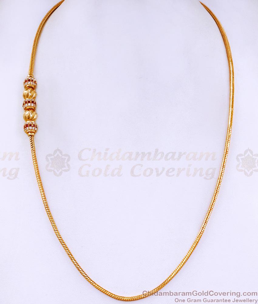 Latest Ruby White Stone Ball Mugappu Gold Plated Thali Chain MCH1628 Latest Ruby White Stone Ball Mugappu Gold Plated Thali Chain MCH1628