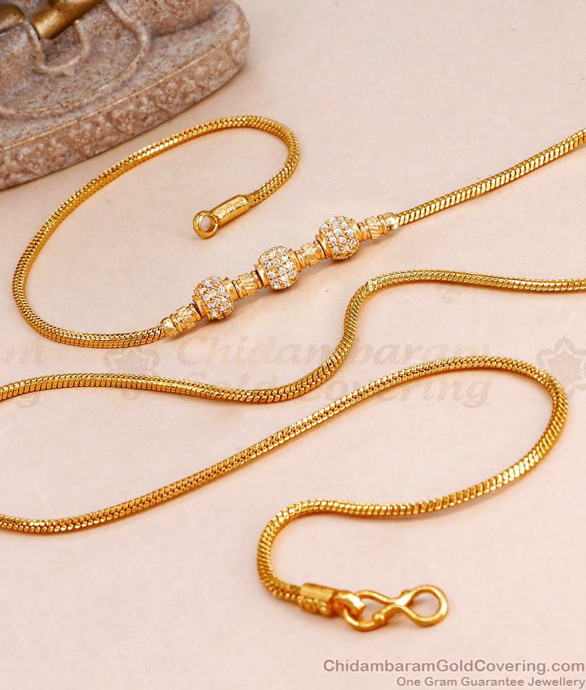 Traditional One Gram Gold Ball Mugappu Chain White Stone Design MCH1632 Traditional One Gram Gold Ball Mugappu Chain White Stone Design MCH1632