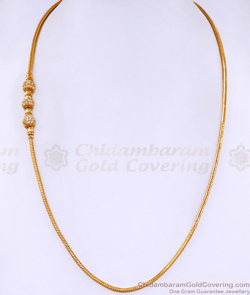 Traditional One Gram Gold Ball Mugappu Chain White Stone Design MCH1632 Traditional One Gram Gold Ball Mugappu Chain White Stone Design MCH1632