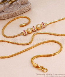 24K Guaranteed Gold Plated Ball Mugappu Chain Ruby White Stone Design MCH1636