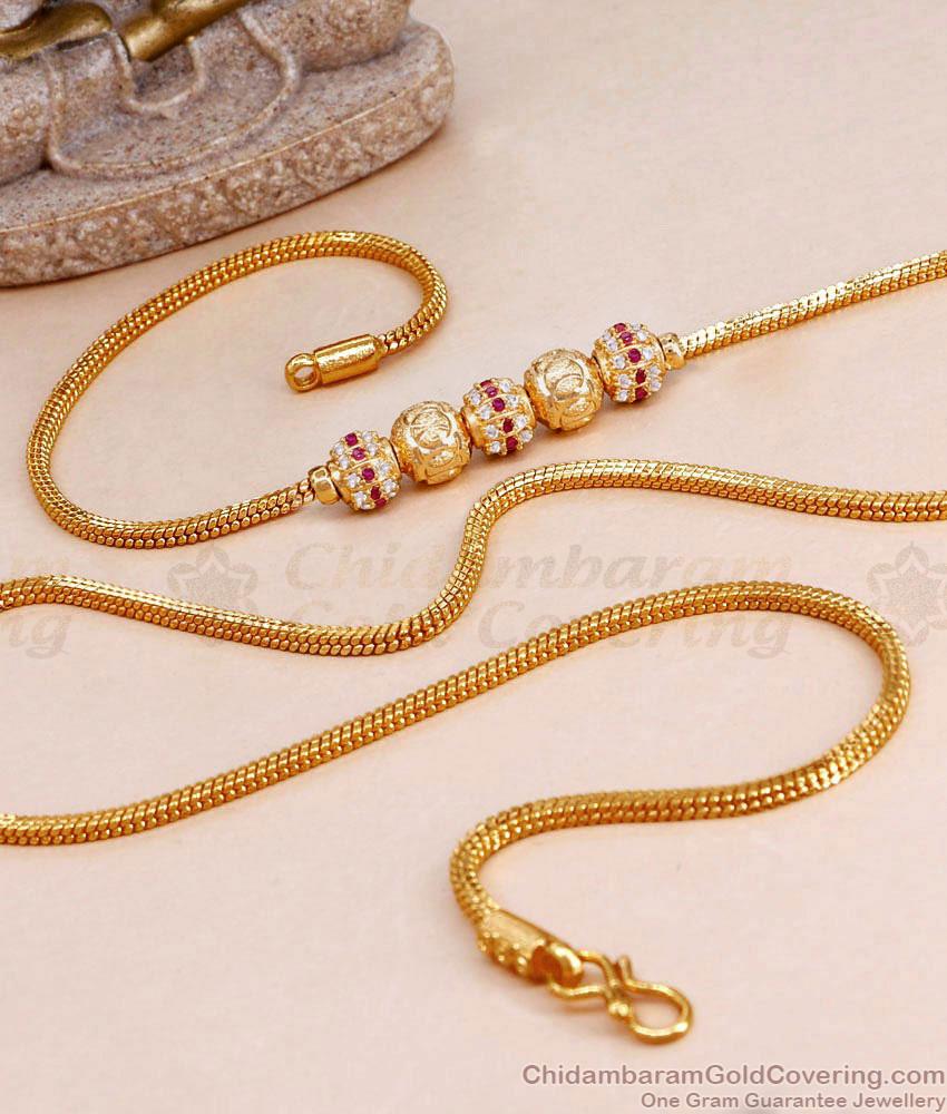 24K Guaranteed Gold Plated Ball Mugappu Chain Ruby White Stone Design MCH1636 24K Guaranteed Gold Plated Ball Mugappu Chain Ruby White Stone Design MCH1636