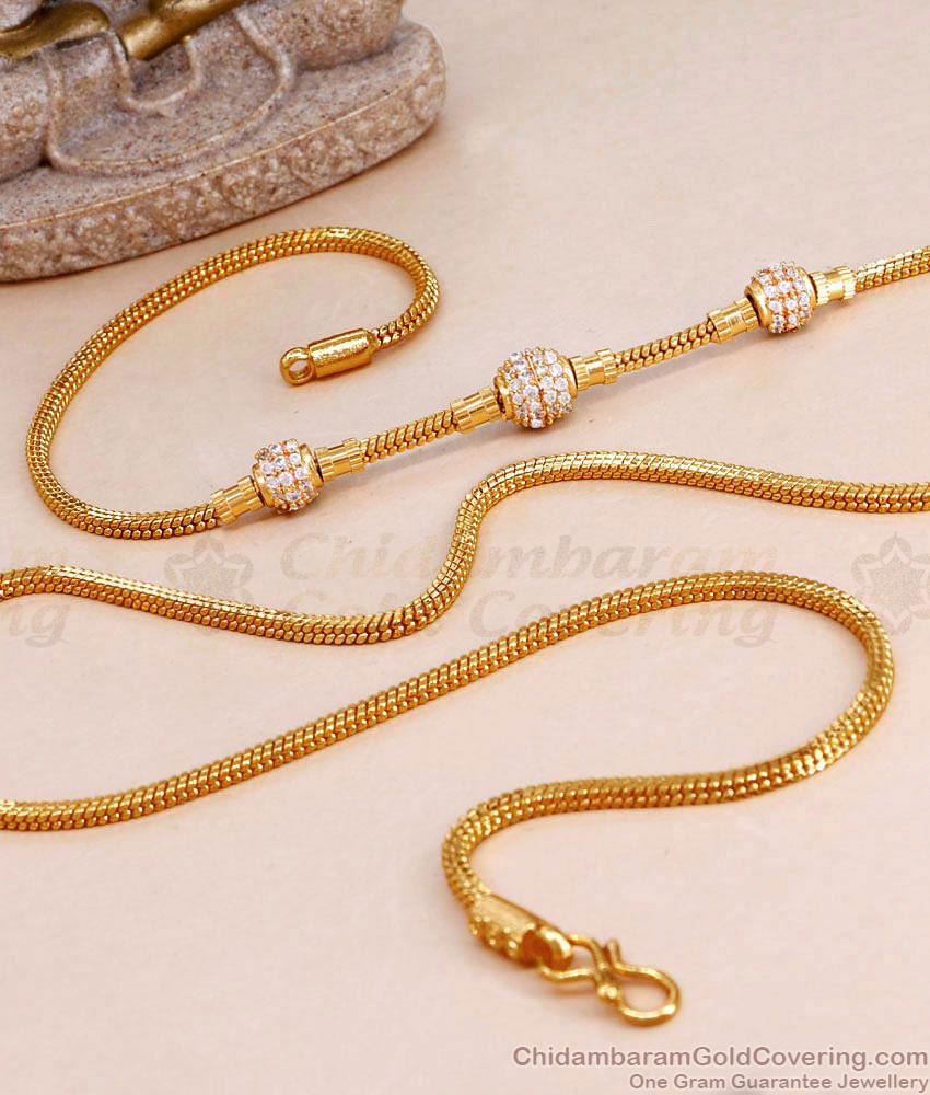 Beautiful White Stone Triple Ball Gold Mugappu Chain Design Online MCH1642 Beautiful White Stone Triple Ball Gold Mugappu Chain Design Online MCH1642