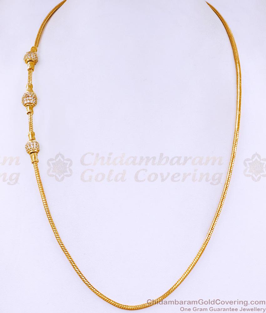 Beautiful White Stone Triple Ball Gold Mugappu Chain Design Online MCH1642 Beautiful White Stone Triple Ball Gold Mugappu Chain Design Online MCH1642