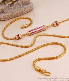 Elegant Gold Plated Ruby White Stone Long Mugappu Thali Chain Design MCH1643