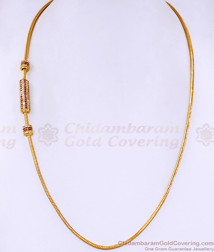 Elegant Gold Plated Ruby White Stone Long Mugappu Thali Chain Design MCH1643 Elegant Gold Plated Ruby White Stone Long Mugappu Thali Chain Design MCH1643
