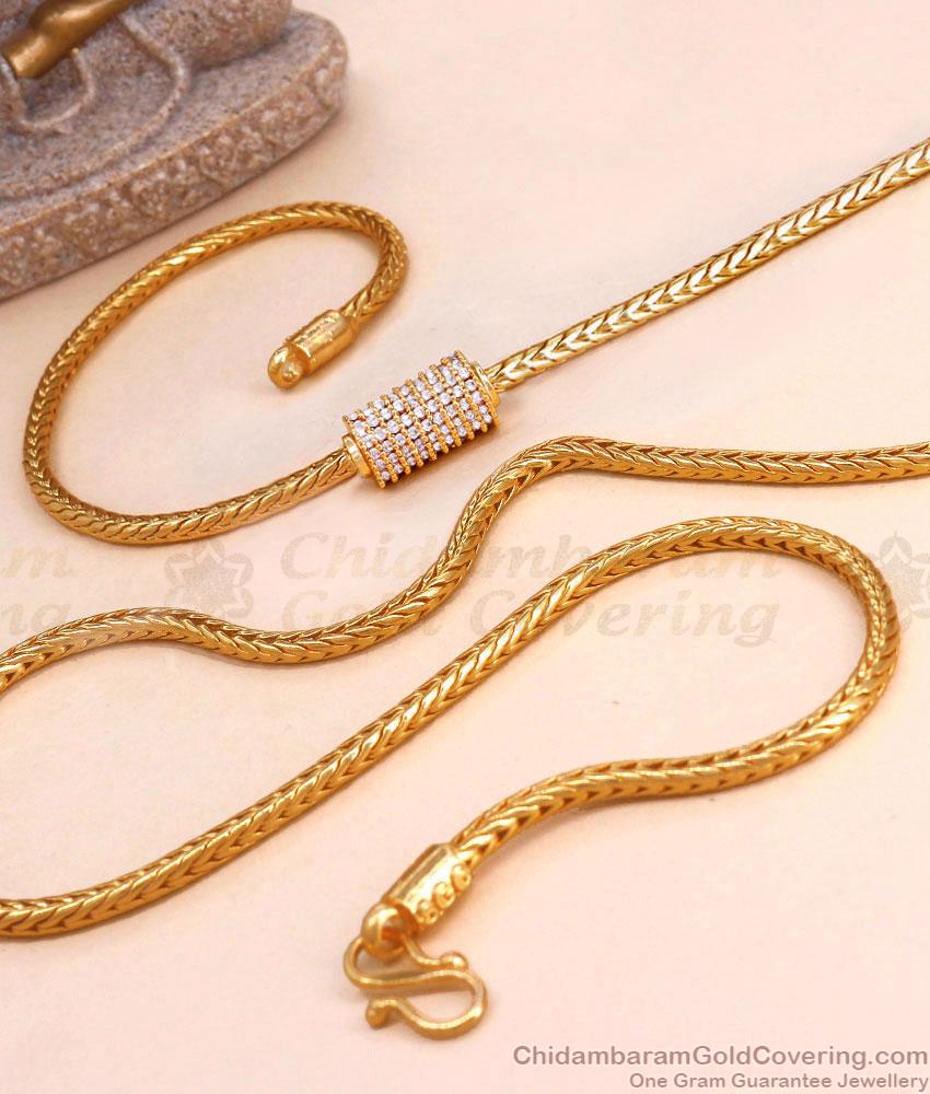 Sparkling White Stone Micro Gold Plated Mugappu Chain Designs MCH1648