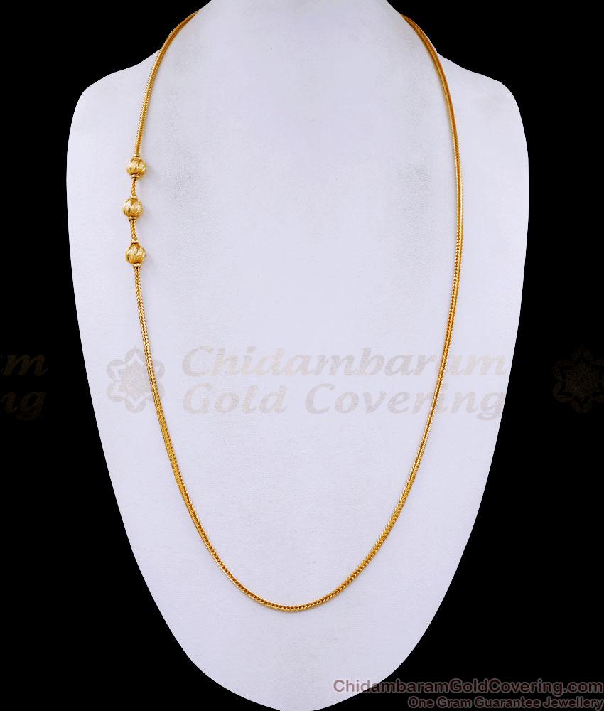 30 Inch Long Traditional Plain One Gram Gold Ball Mugappu Chain Designs MCH1650-Lg