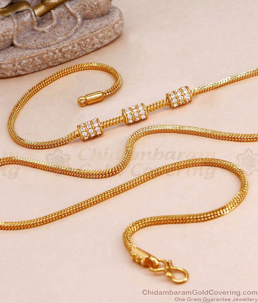 Classic Full White Stone Light Weight Stone Mugappu Chain Designs MCH1654