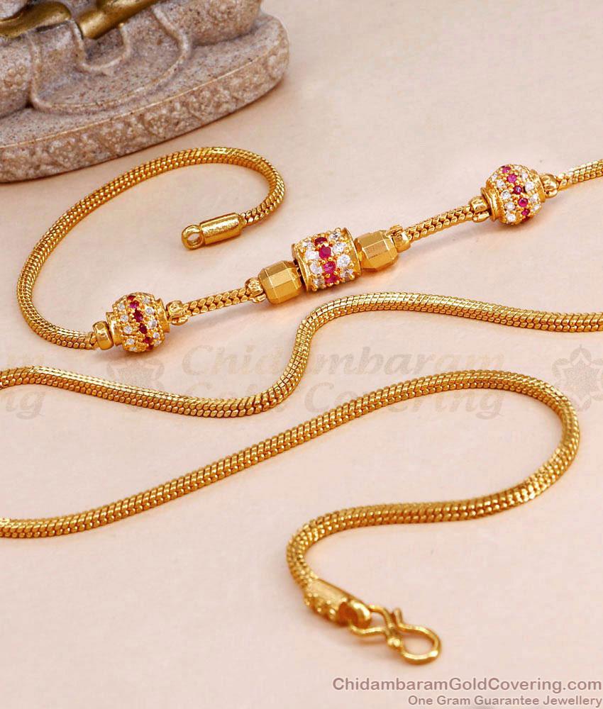 Stylish Gold Imitation Side Pendant Thali Chain Ruby White Stone Design MCH1656