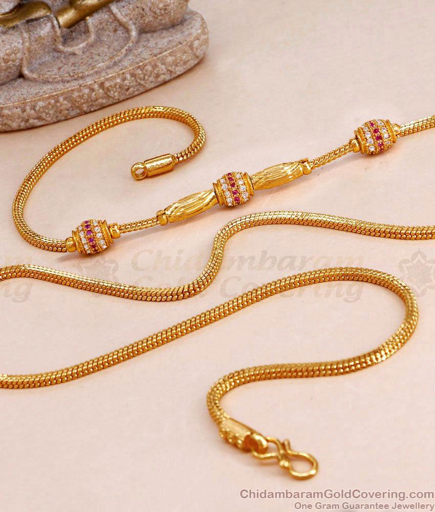 Attractive Ruby White Stone Designer Mugappu Chain Gold Finish MCH1658 Attractive Ruby White Stone Designer Mugappu Chain Gold Finish MCH1658