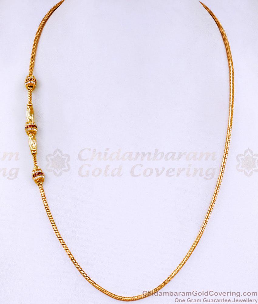 Attractive Ruby White Stone Designer Mugappu Chain Gold Finish MCH1658 Attractive Ruby White Stone Designer Mugappu Chain Gold Finish MCH1658