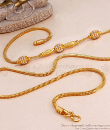 Regular Use White Stone Triple Ball Mugappu Thali Chain For Women MCH1659