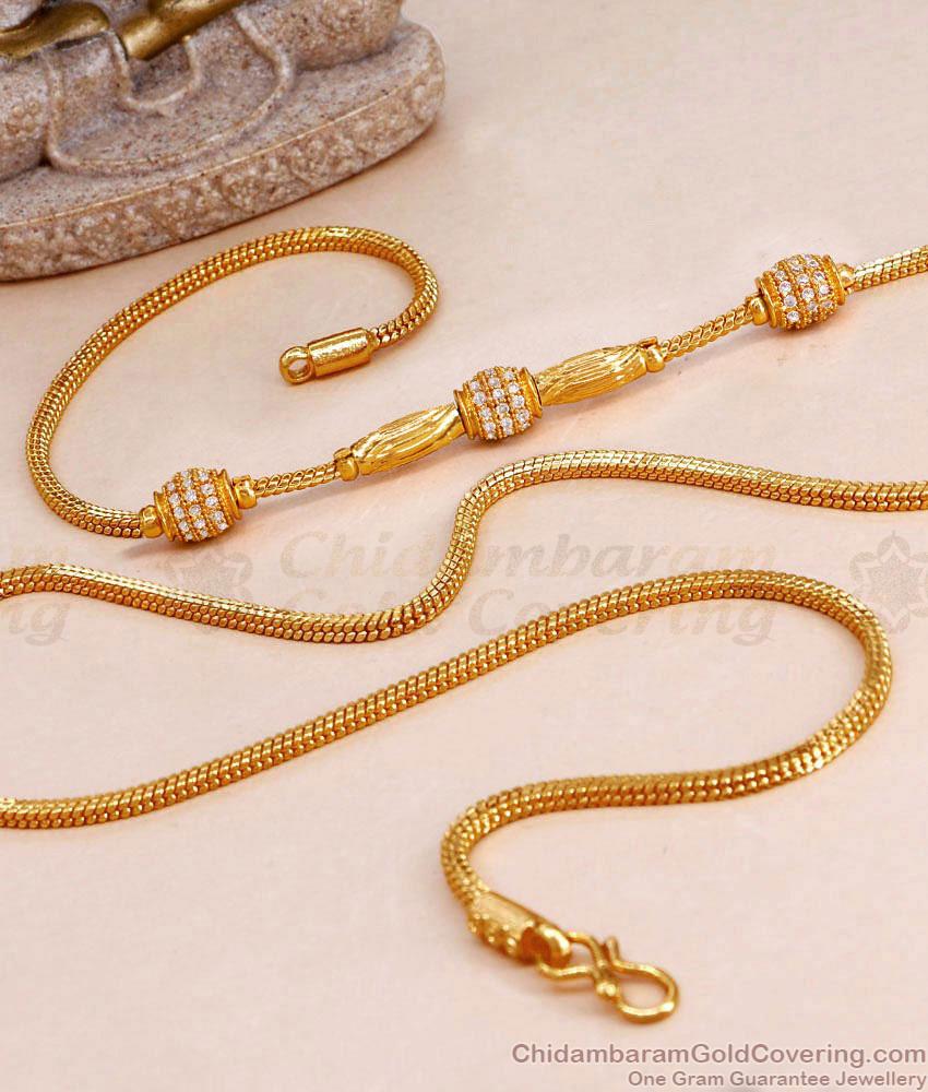 Regular Use White Stone Triple Ball Mugappu Thali Chain For Women MCH1659